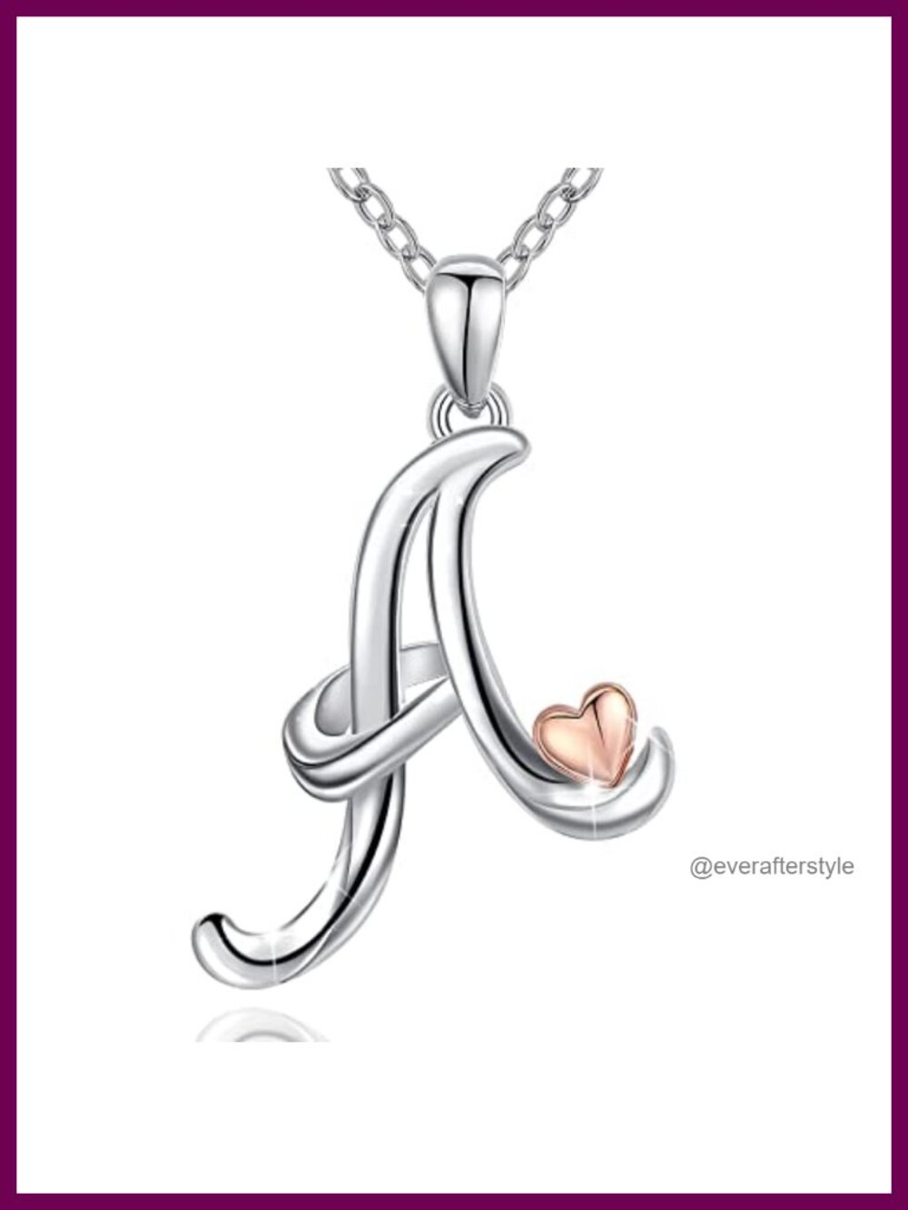 925 Sterling Silver Initial Pendant Necklace with Rose Gold Heart 18 Inch Chain